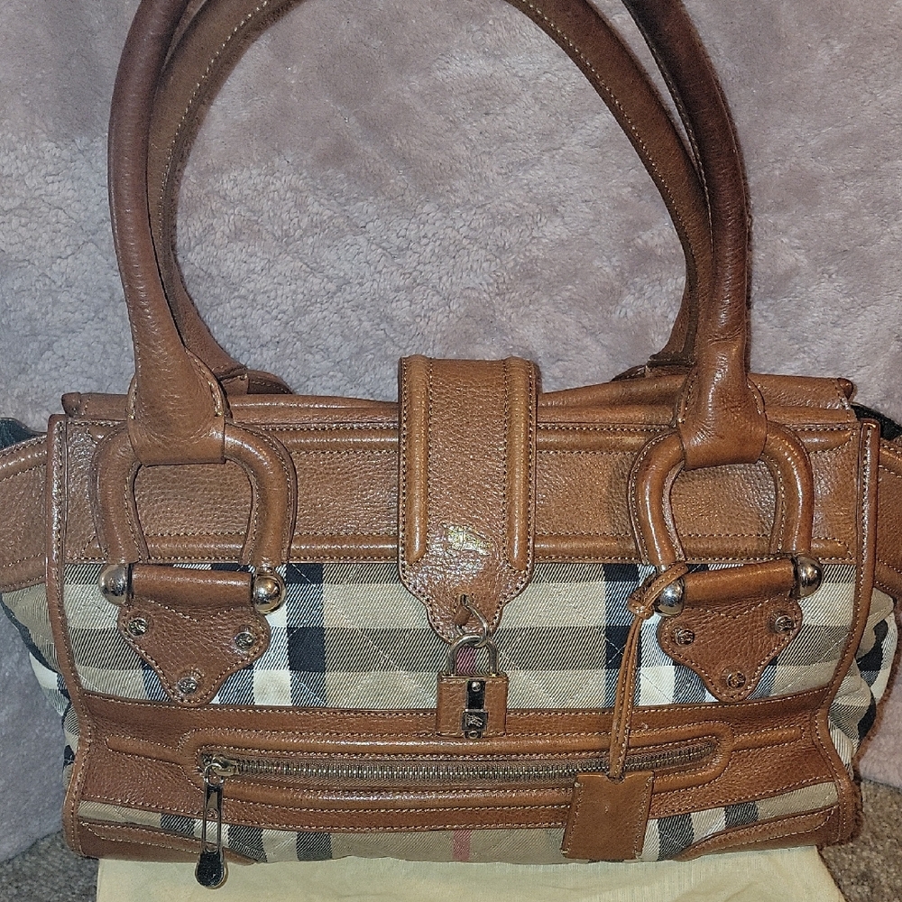 Burberry Brown and Cream Satchel with Leather Trim - Picture 3 of 4